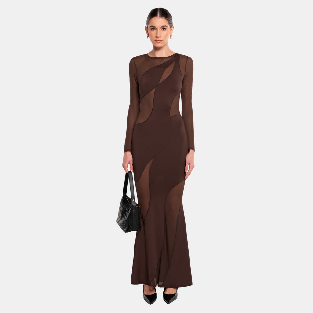 OW Collection SPIRAL Maxi Dress Dress 185 - Brown