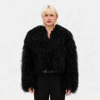 OW Collection THEA Fur Jacket Jacket 121 - Black