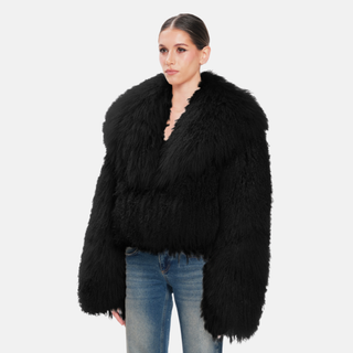 OW Collection THEA Fur Jacket Jacket 121 - Black