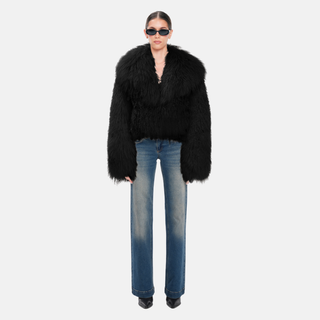 OW Collection THEA Fur Jacket Jacket 121 - Black
