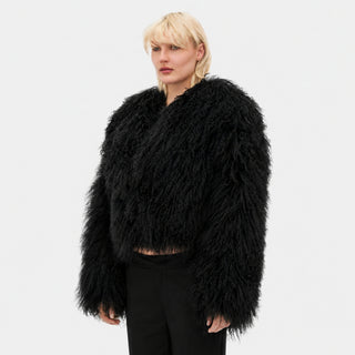 OW Collection THEA Fur Jacket Jacket 121 - Black