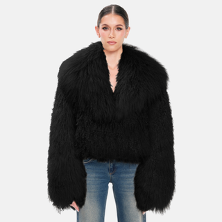 OW Collection THEA Fur Jacket Jacket 121 - Black