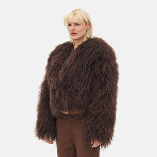 OW Collection THEA Fur Jacket Jacket 166 - Chocolate Brown