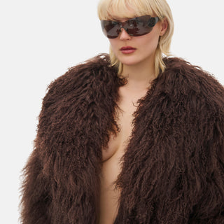 OW Collection THEA Fur Jacket Jacket 166 - Chocolate Brown