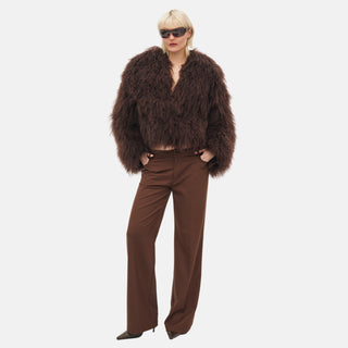 OW Collection THEA Fur Jacket Jacket 166 - Chocolate Brown