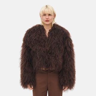 OW Collection THEA Fur Jacket Jacket 166 - Chocolate Brown