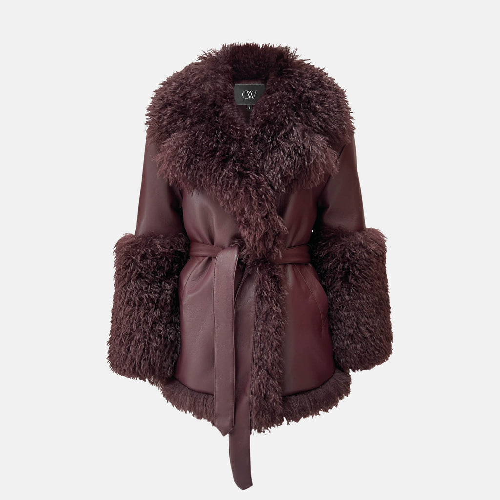 OW Collection THORA Faux Fur Jacket Jacket 194 - Bordeaux