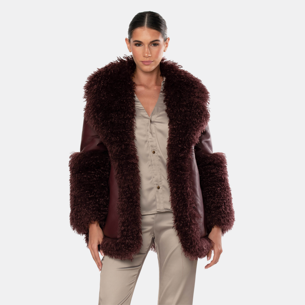 OW Collection THORA Faux Fur Jacket (PRE-ORDER) Jacket 194 - Bordeaux