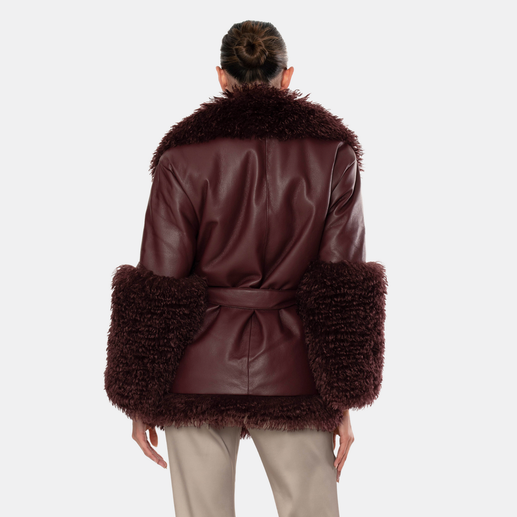 OW Collection THORA Faux Fur Jacket (PRE-ORDER) Jacket 194 - Bordeaux