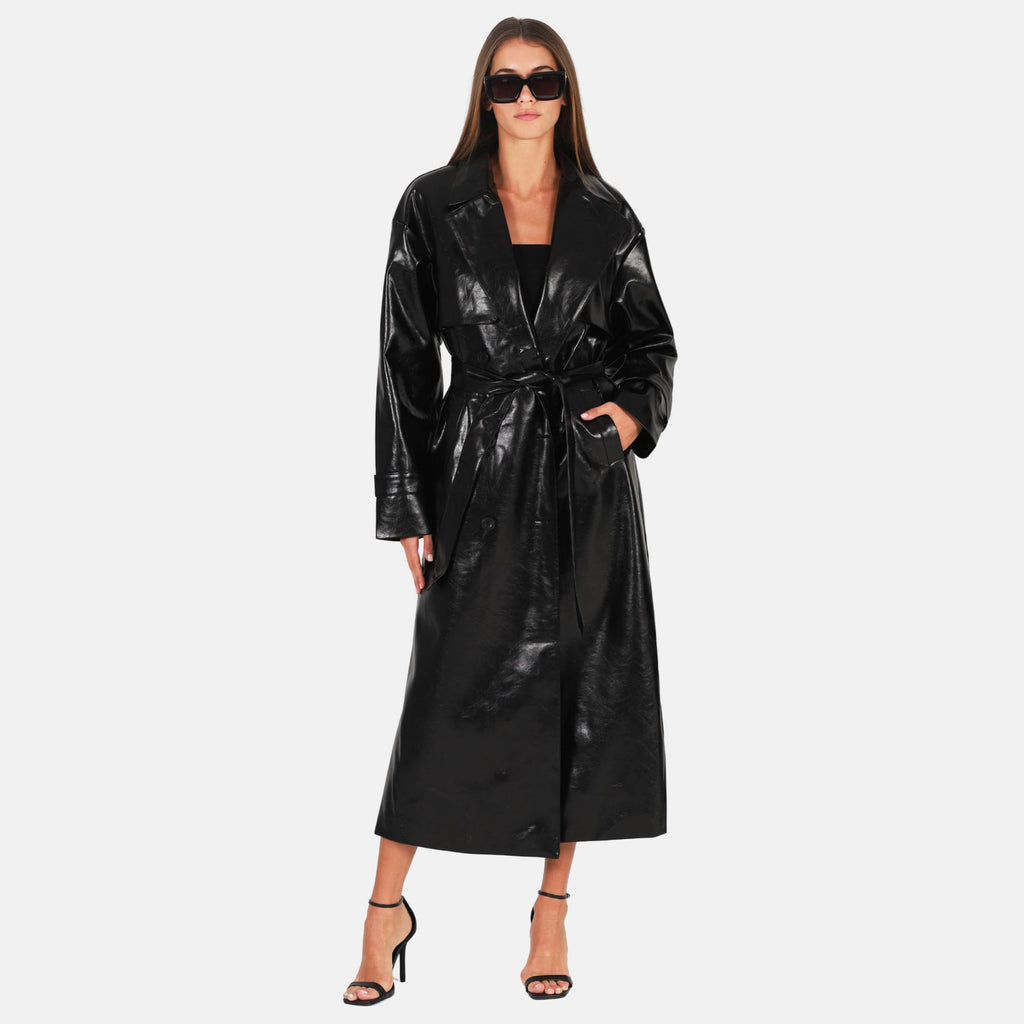 OW Collection VAIL Faux Leather Coat Coat 121 - Black