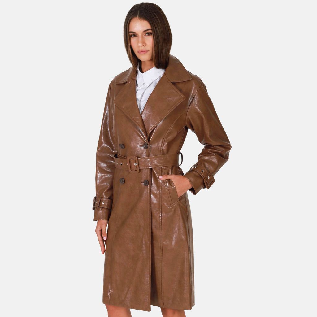 OW Collection VERMONT Faux Leather Coat Coat 185 - Brown