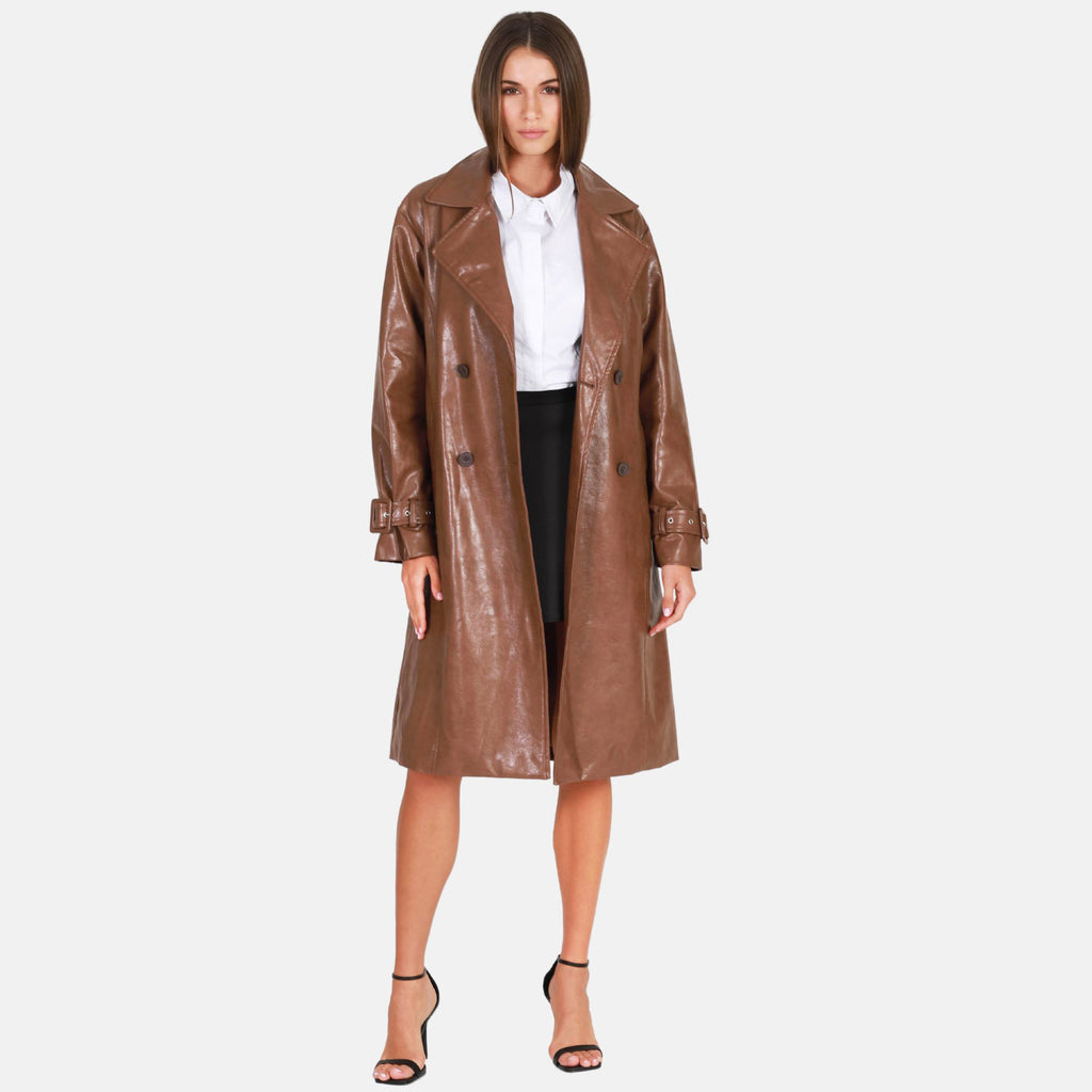 OW Collection VERMONT Faux Leather Coat Coat 185 - Brown