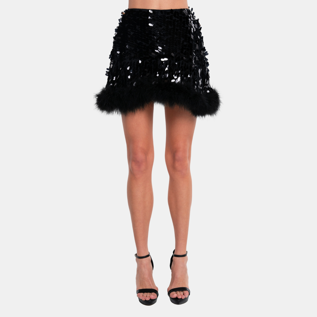OW Collection VIRGO Sequin Feather Skirt Skirt 002 - Black Caviar