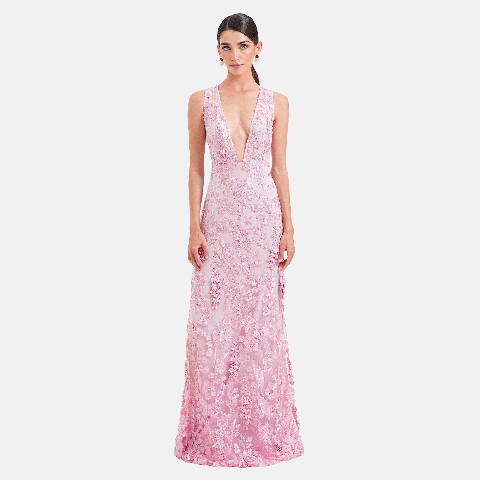 CLEA Maxi Dress | Pink Embroidered V-Neck Maxi Dress | OW Collection CLEA Maxi Dress | Pink Embroidered V-Neck Maxi Dress | OW Collection