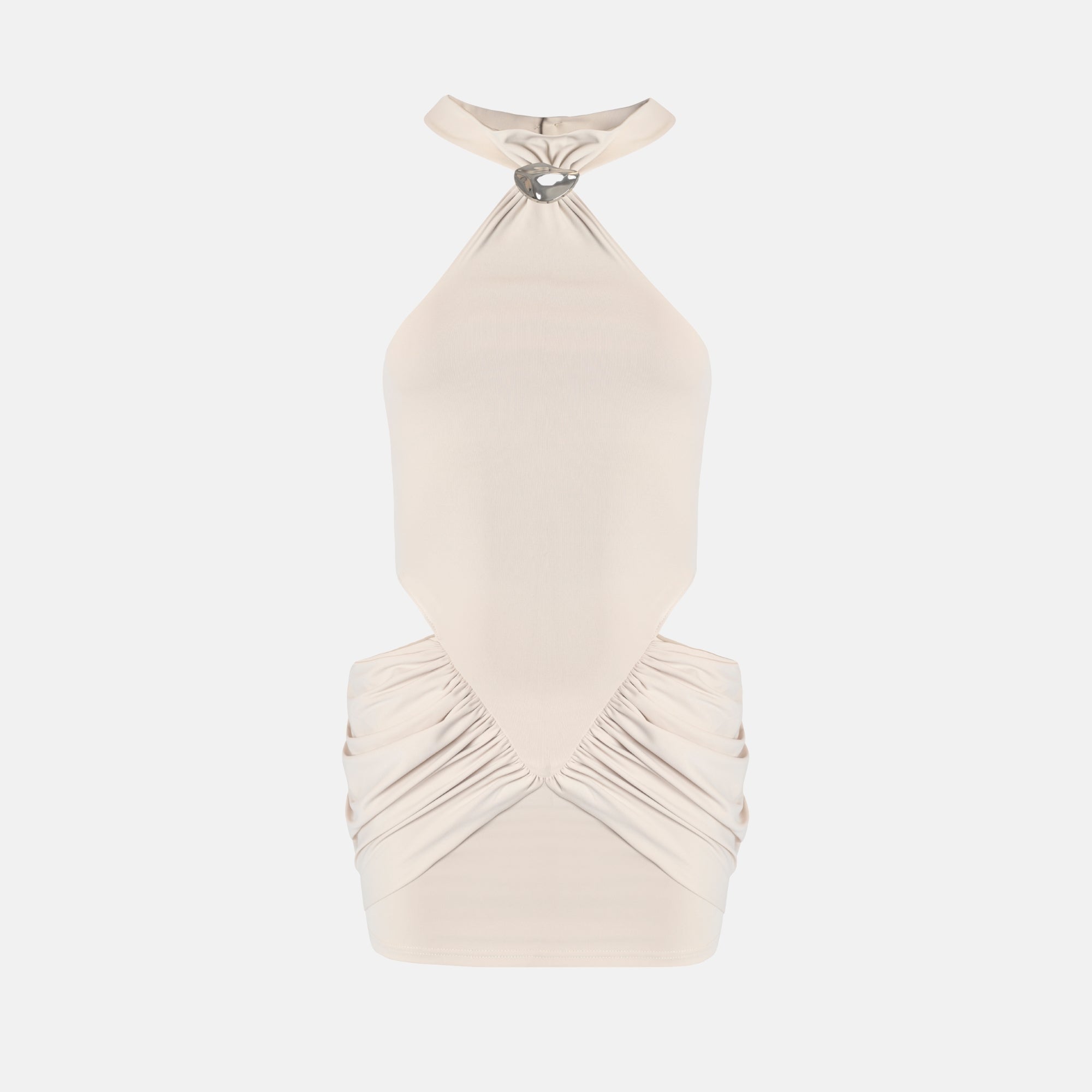DIONE Mini Dress | Light Beige Halterneck Mini Dress | OW Collection XS DIONE Mini Dress | Light Beige Halterneck Mini Dress | OW Collection XS