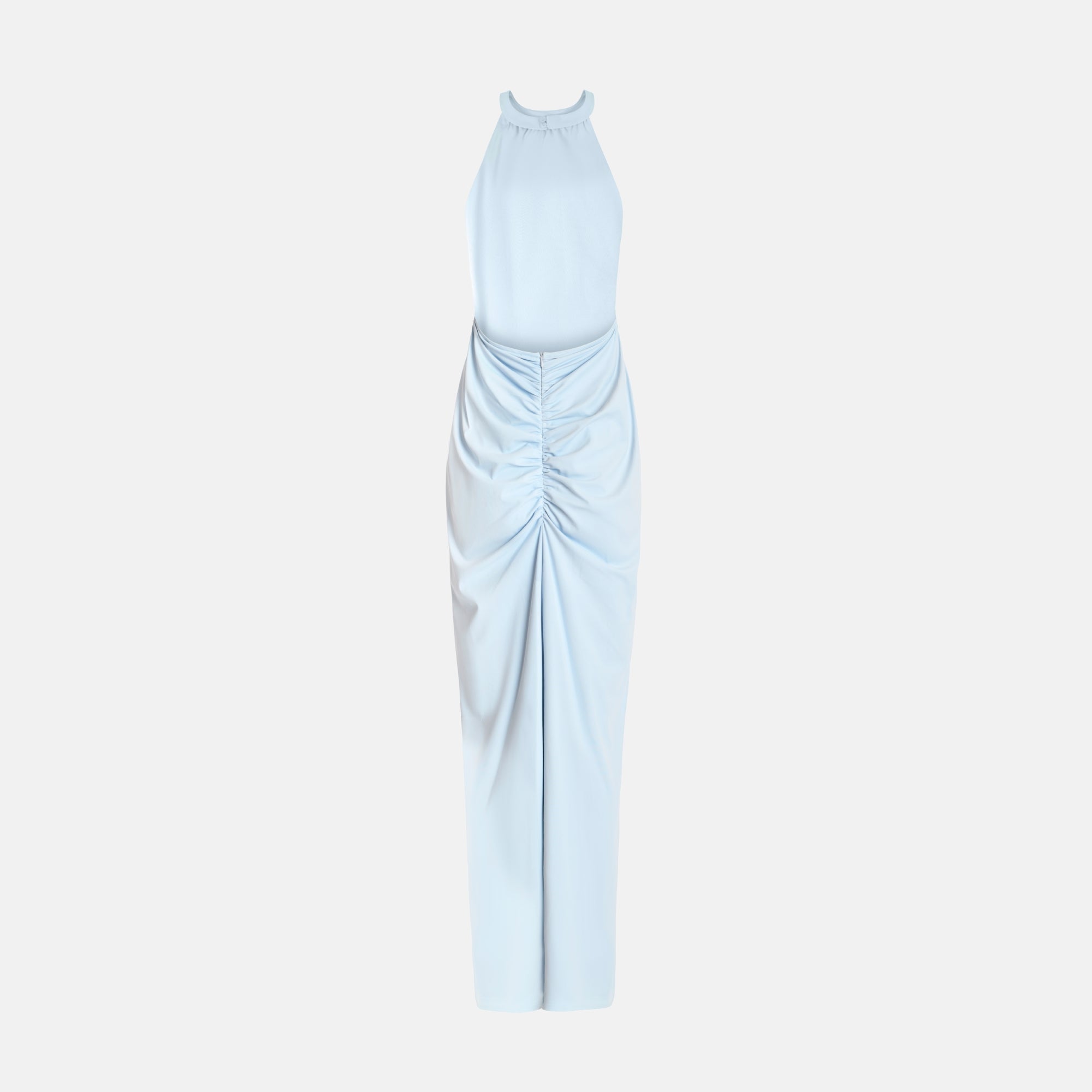 light blue halter neck dress 6 / Back Button Mirella Plunge Halter Neck Maxi