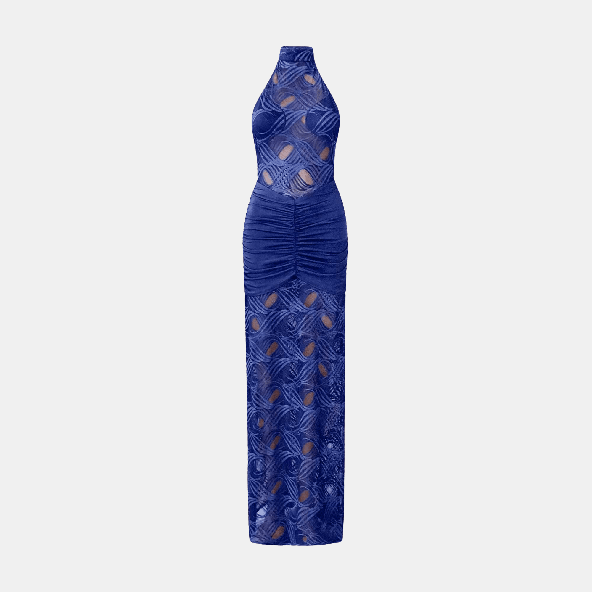 navy lace maxi dresses Molinetto Navy Blue Lace Ruffled Tiered Sleeveless Maxi Dress