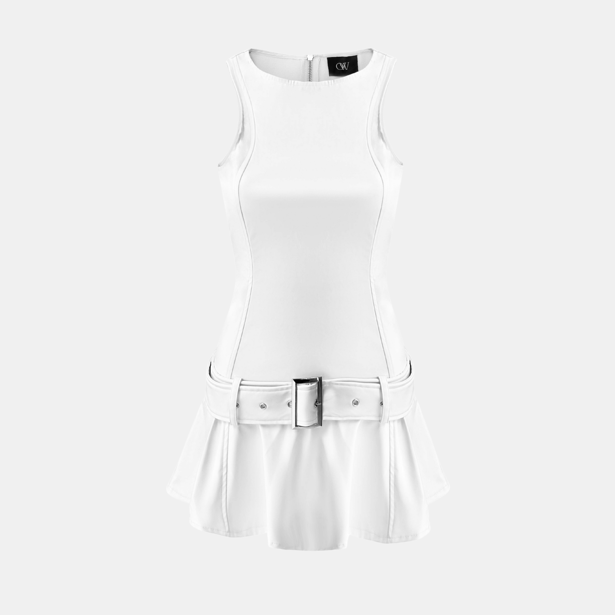 Pearl Mini Dress | White Belted Mini Dress | OW Collection L Pearl Mini Dress | White Belted Mini Dress | OW Collection L