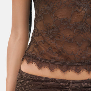 OW Collection SELAH Lace Top Top 166 - Chocolate Brown
