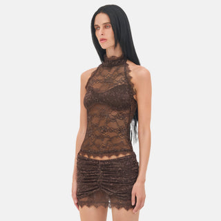OW Collection SELAH Lace Top Top 166 - Chocolate Brown