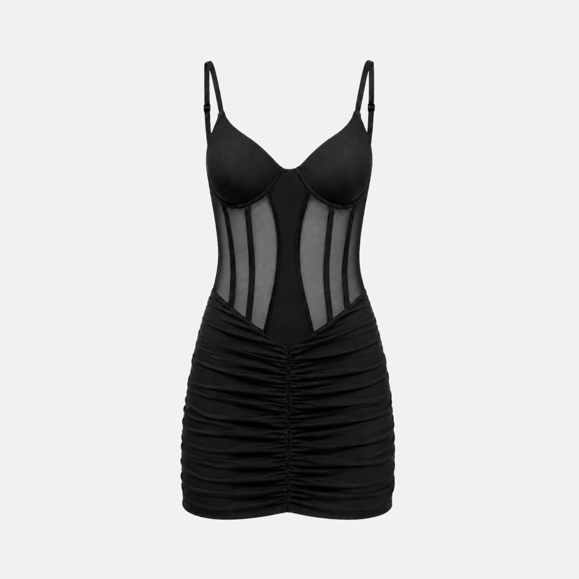 SIVARA Mini Dress | Black Corset Mini Dress with Mesh