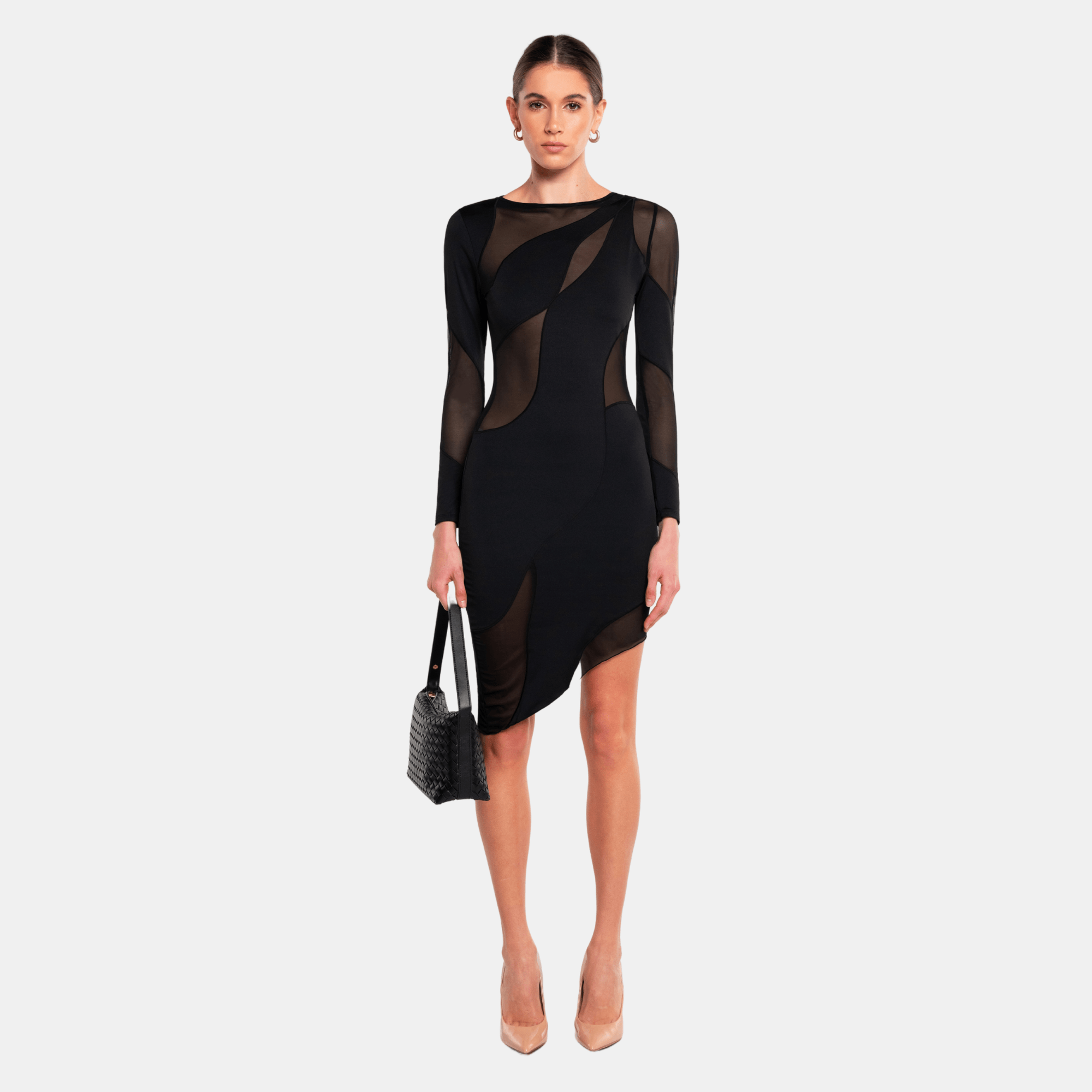 SPIRAL Long Sleeve Dress | Black Mesh Dress