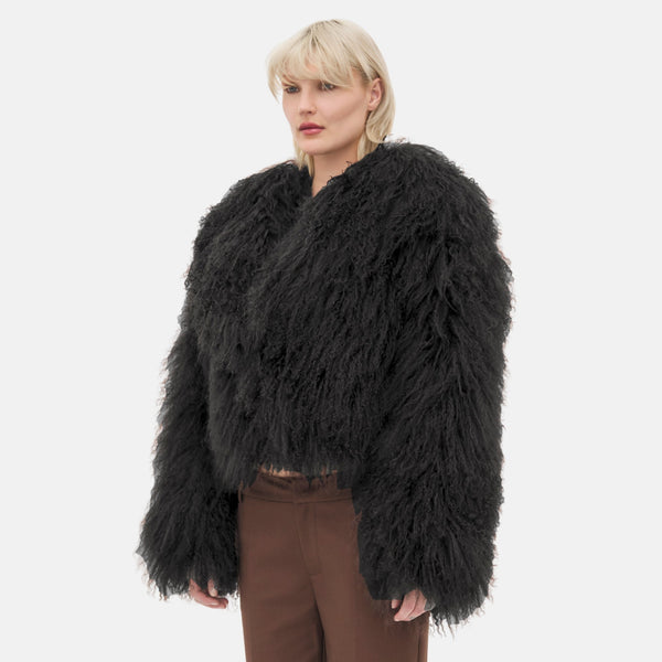 THEA Fur Jacket | Black Tibetan Fur Jacket | OW Collection