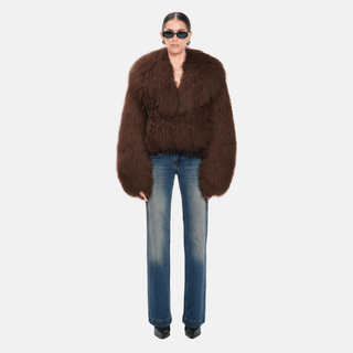 OW Collection THEA Fur Jacket Jacket 166 - Chocolate Brown