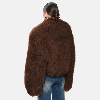 OW Collection THEA Fur Jacket Jacket 166 - Chocolate Brown