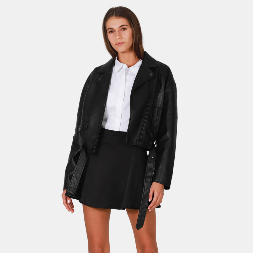 OW Collection BERN Faux Leather Jacket Jacket 002 - Black Caviar