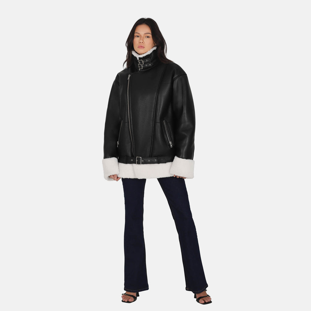 OW Collection STOCKHOLM Faux Shearling Jacket Jacket 165 - Black/Ivory